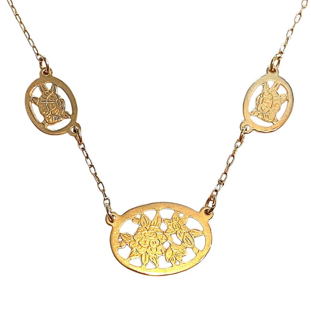 AVON Vintage Gold Etched Floral Design Necklace Gold